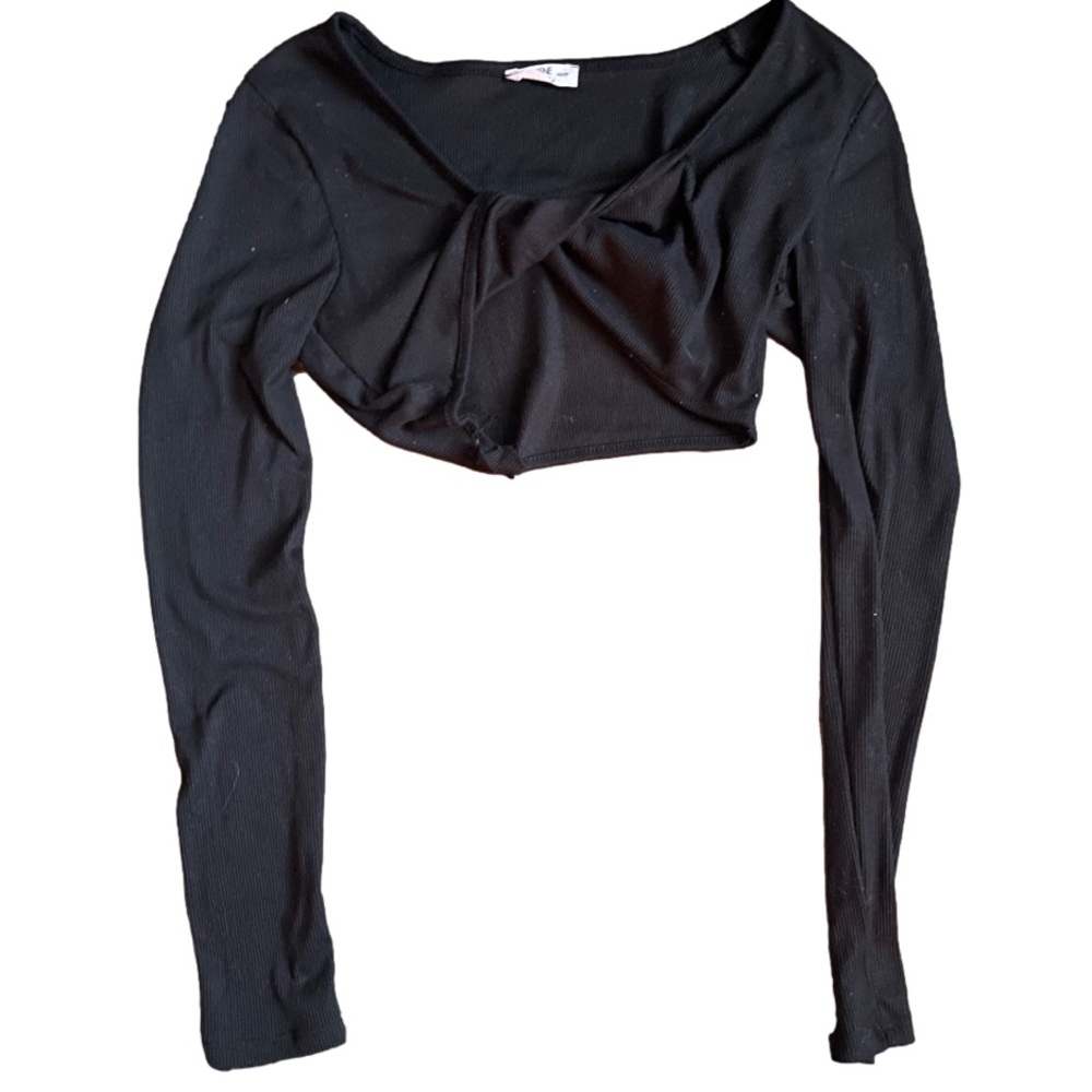 Ardene black twist long sleeve crop top, size xs